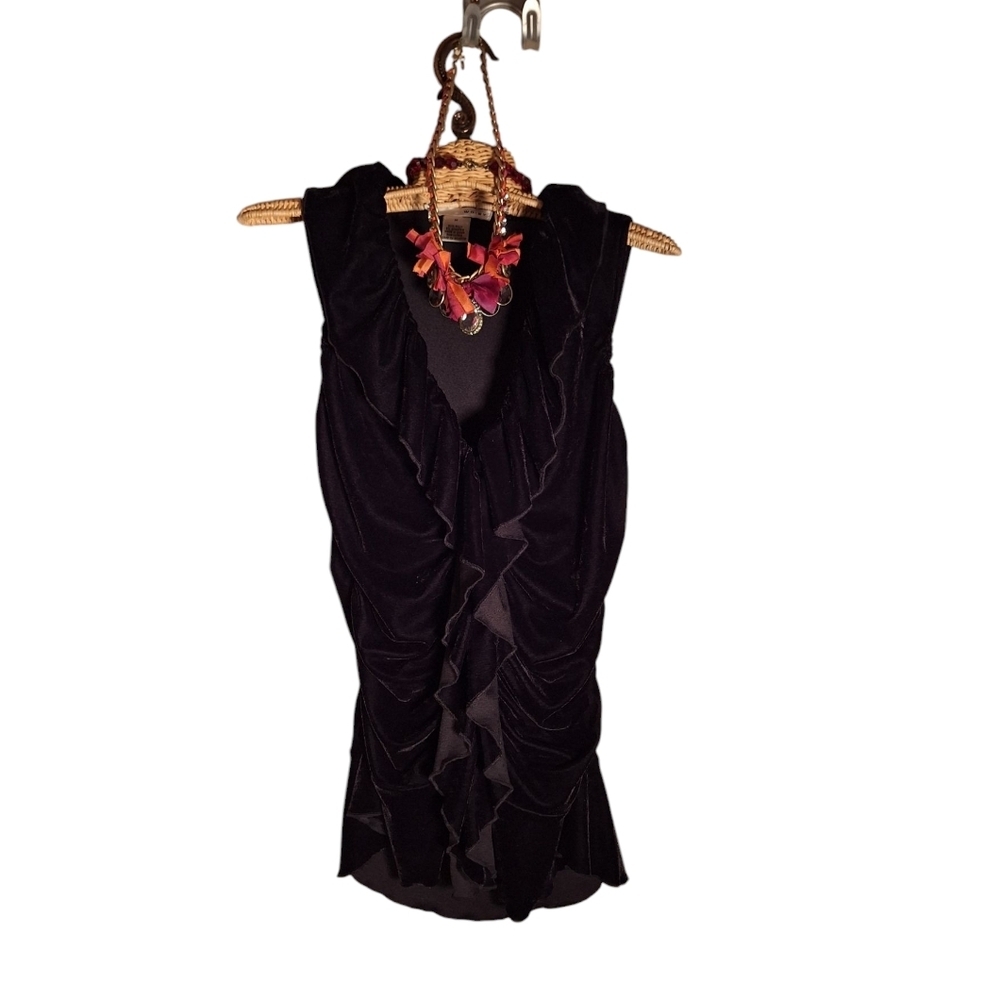 WD+NY Black Velvet Ruffled Sleeveless Whimsigoth Witchy Top Ladies Med Gothic